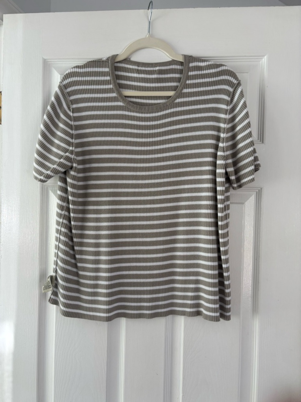 Eddie Bauer Green and White Striped Short Sleeve Sweater Tee